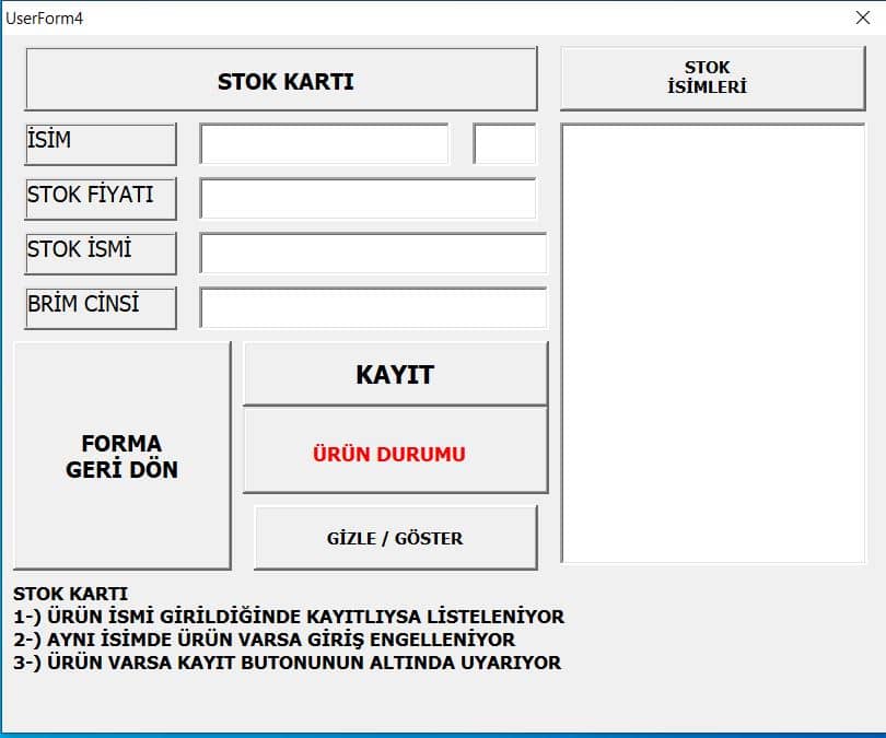 muhasebe stok kart girişi